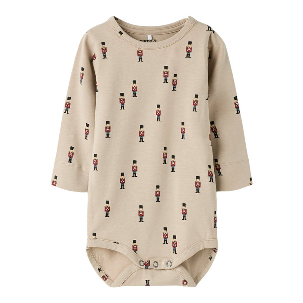 Name It Langærmet Body Med Mange Små Figur Print, Str. 56-92 - Beige