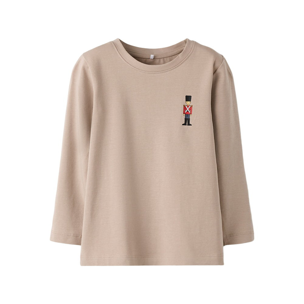 Name It Langærmet Top Med Små Figur Tegning, Str. 92-116 - Beige