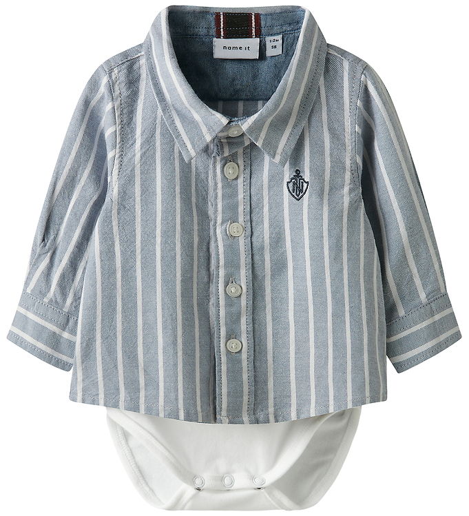 Name It Skjortebody l/æ - NbmRekid - Flint Stone/Thin Stripe - B Name It Skjortebody l/æ - NbmRekid - Flint Stone/Thin Stripe - B