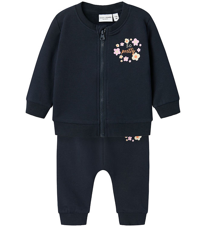 Name It Sweatsæt - NbfVrillie - Dark Sapphire m. Blomster