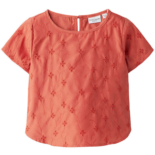 Name It T-shirt - NmfVioleta - Spiced Coral m. Broderi Anglaise