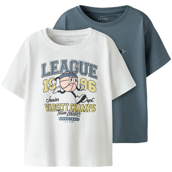 Name It T-shirt - NmmVictor - 2-Pak - Blue Mirage/Bright White