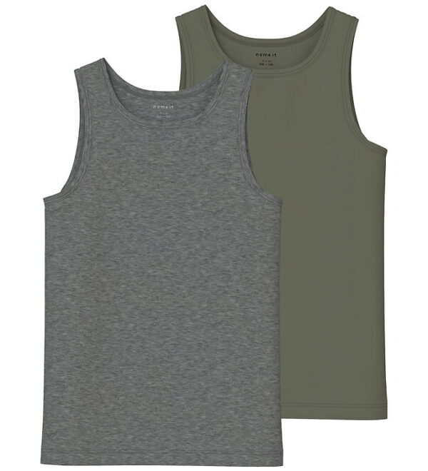 Name It Undertrøjer - Noos - NkmTank - 2-pak - Tea Leaf/Dark Gre