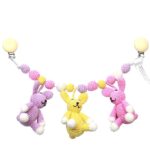 NatureZoo Barnevognskæde - 3 Kaniner - Lavendel/Gul/Lyserød