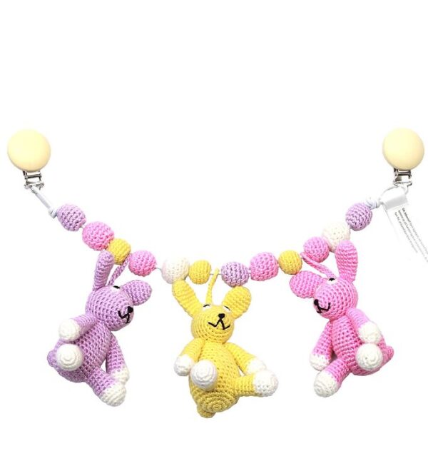 NatureZoo Barnevognskæde - 3 Kaniner - Lavendel/Gul/Lyserød