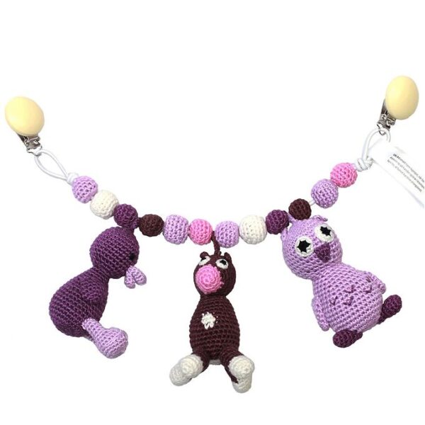 NatureZoo Barnevognskæde - Ugle/Ko/And - Lilla/Lavendel