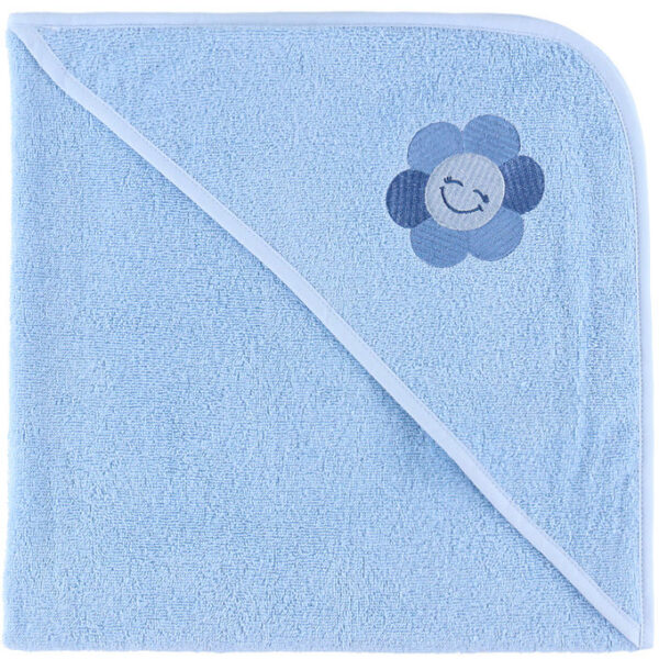 Nørgaard Madsens Babyhåndklæde - 75x75 cm - Lyseblå m. Glad blom