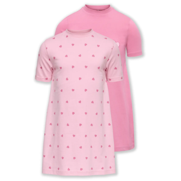 Only Mini Rila 2 pak Nightwear Dress - Romance Rose Pant AOP Heart/Cashmere Rose - 92 cm