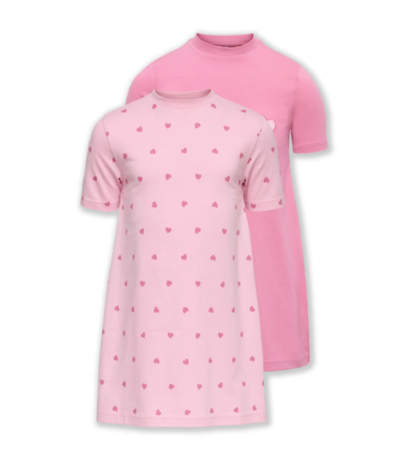 Only Mini Rila 2 pak Nightwear Dress - Romance Rose Pant AOP Heart/Cashmere Rose - 92 cm
