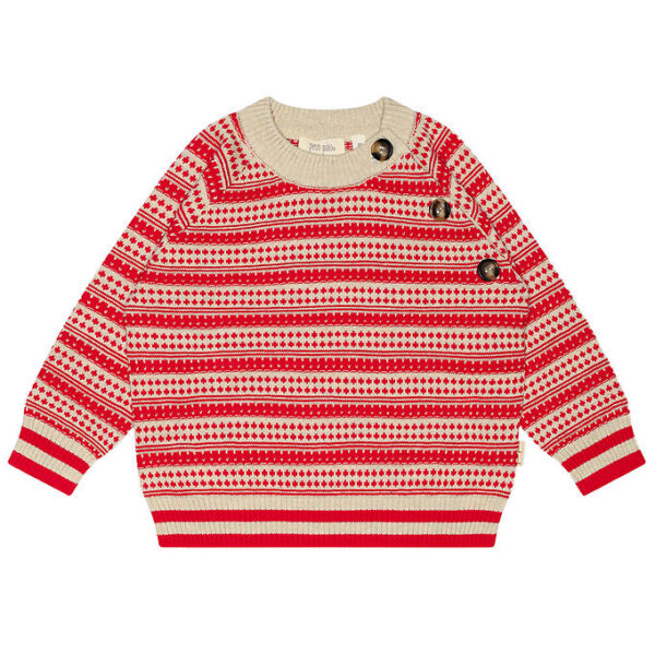 Petit Piao Bluse - Strik - Light Nordic - Off White/Bright Red Petit Piao Bluse - Strik - Light Nordic - Off White/Bright Red