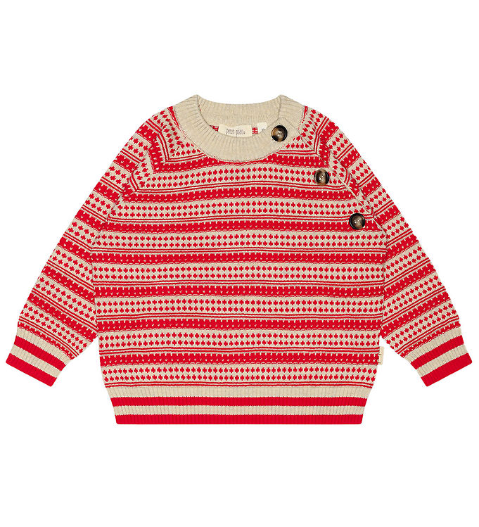 Petit Piao Bluse - Strik - Light Nordic - Off White/Bright Red Petit Piao Bluse - Strik - Light Nordic - Off White/Bright Red