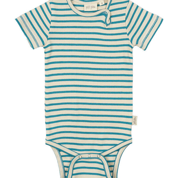 Petit Piao Body k/æ - Rib - Modal - Turquise/Dark Off White