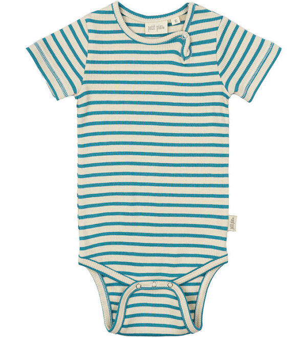 Petit Piao Body k/æ - Rib - Modal - Turquise/Dark Off White