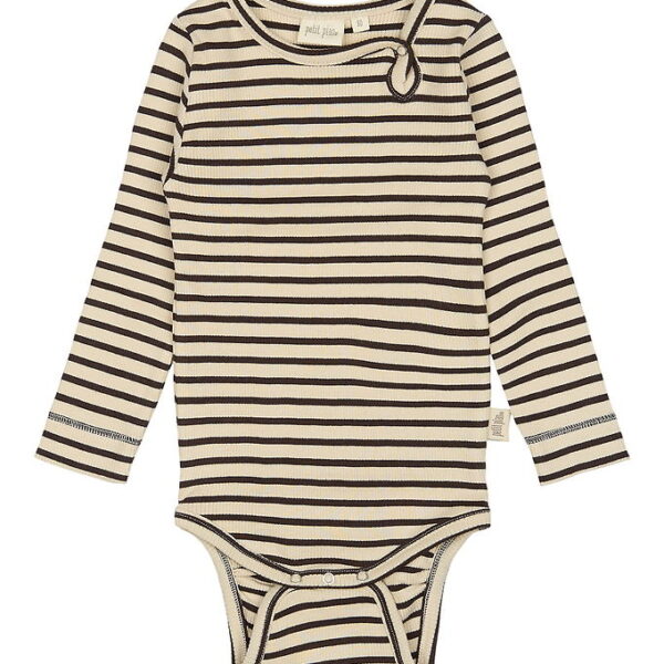 Petit Piao Body l/æ - Rib - Modal - Coffee Bean/Off White
