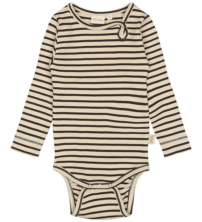 Petit Piao Body l/æ - Rib - Modal - Coffee Bean/Off White
