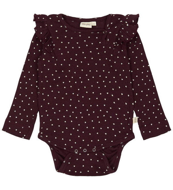 Petit Piao Body l/æ - Rib - Modal - Dark Grape m. Hjerter