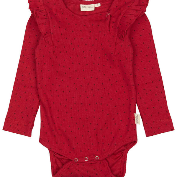 Petit Piao Body l/æ - Rib - Modal - Frill - Jet Red/Biking Red