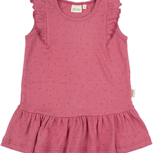 Petit Piao Kjole - Rib - Modal- Frill Dot - Light Berry