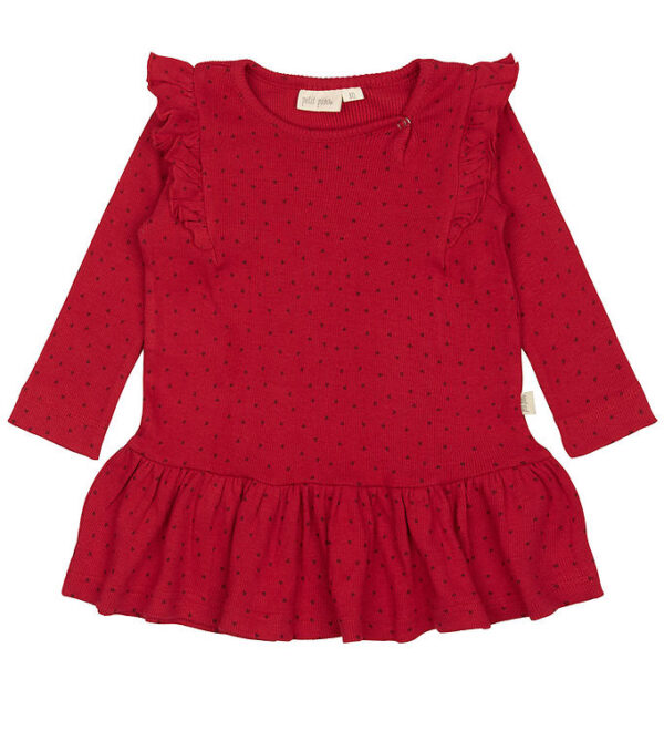 Petit Piao Kjole - Rib - Modal - Frill - Jet Red/Biking Red Petit Piao Kjole - Rib - Modal - Frill - Jet Red/Biking Red
