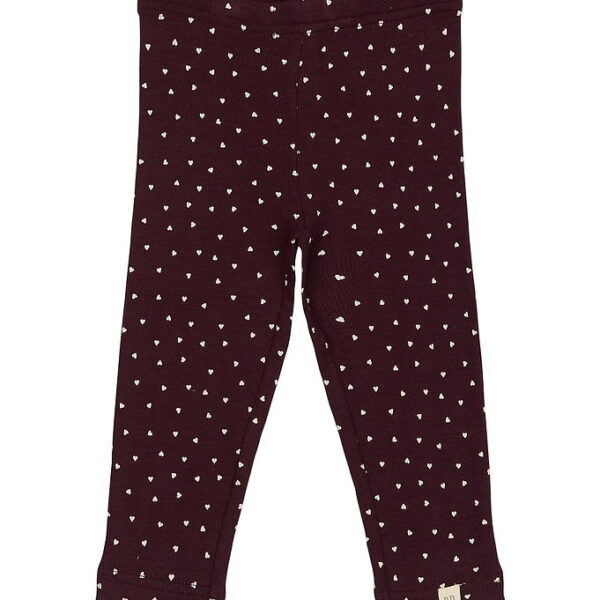 Petit Piao Leggings - Rib - Modal - Dark Grape m. Hjerter