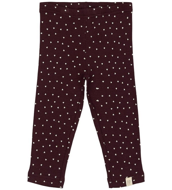 Petit Piao Leggings - Rib - Modal - Dark Grape m. Hjerter