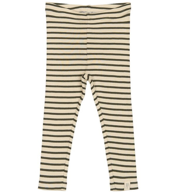 Petit Piao Leggings - Rib - Modal - Green Leaf/Off White