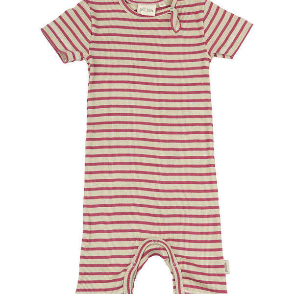 Petit Piao Sommerdragt - Rib - Modal - Light Berry/Dark Off Whit