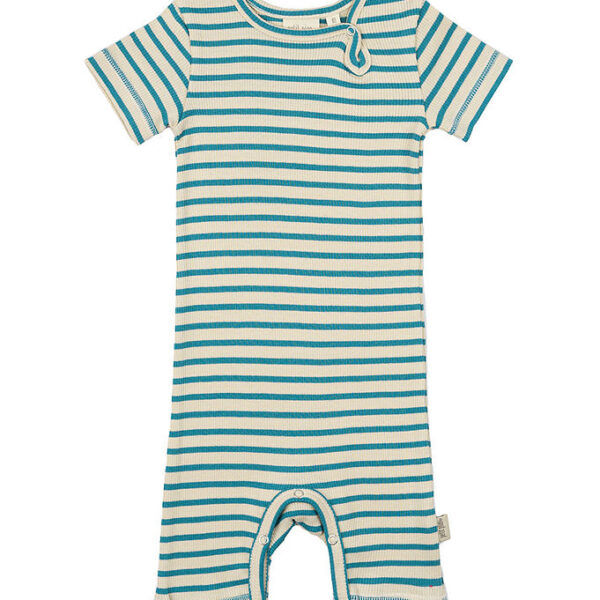 Petit Piao Sommerdragt - Rib - Modal - Turquise/Dark Off White Petit Piao Sommerdragt - Rib - Modal - Turquise/Dark Off White