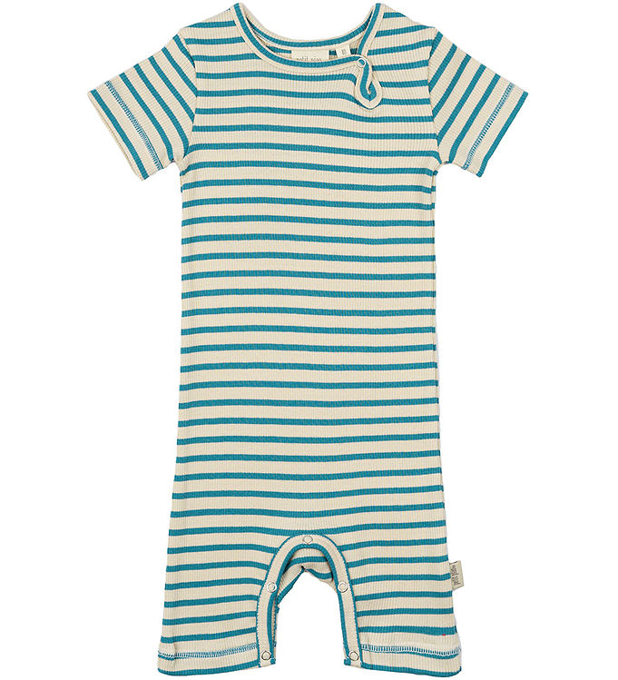 Petit Piao Sommerdragt - Rib - Modal - Turquise/Dark Off White Petit Piao Sommerdragt - Rib - Modal - Turquise/Dark Off White