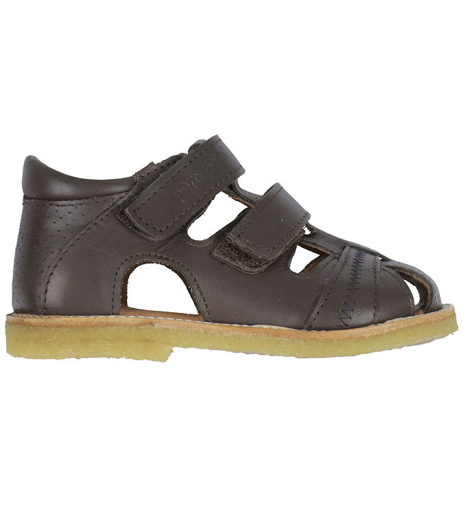 Pom Pom Sandaler - Classic Rub Sole Closed Two Velcro - Brown Pom Pom Sandaler - Classic Rub Sole Closed Two Velcro - Brown