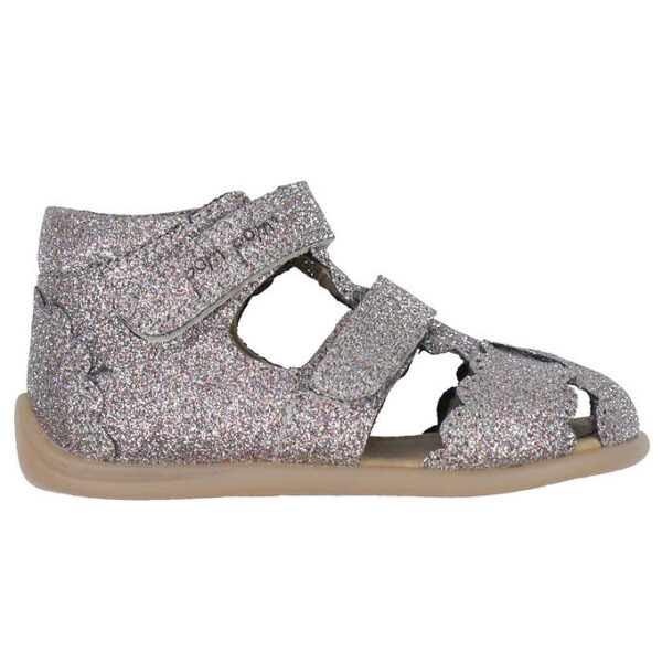 Pom Pom Sandaler - Two Velcro Scalloped - Multi Glitter