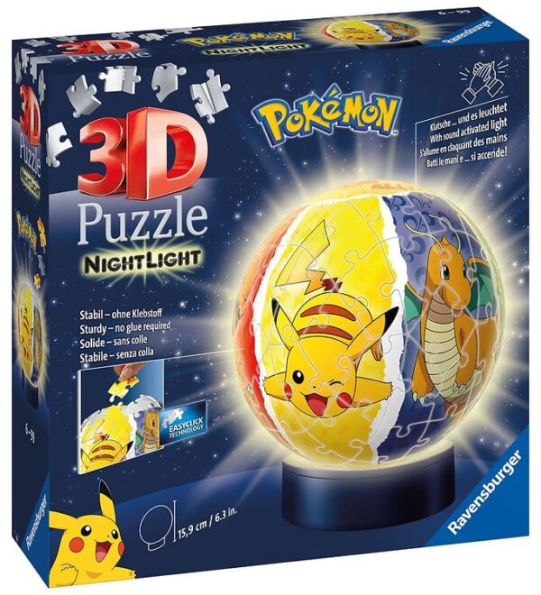 Ravensburger 3D Puslespil/Lampe - 74 Brikker - Ø12,9 cm - Pokémo Ravensburger 3D Puslespil/Lampe - 74 Brikker - Ø12,9 cm - Pokémo