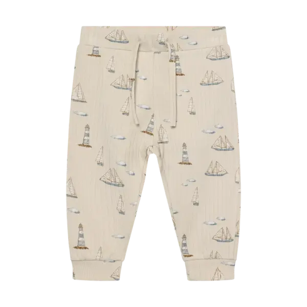 Rib Bukser m. Print - Fog - 86