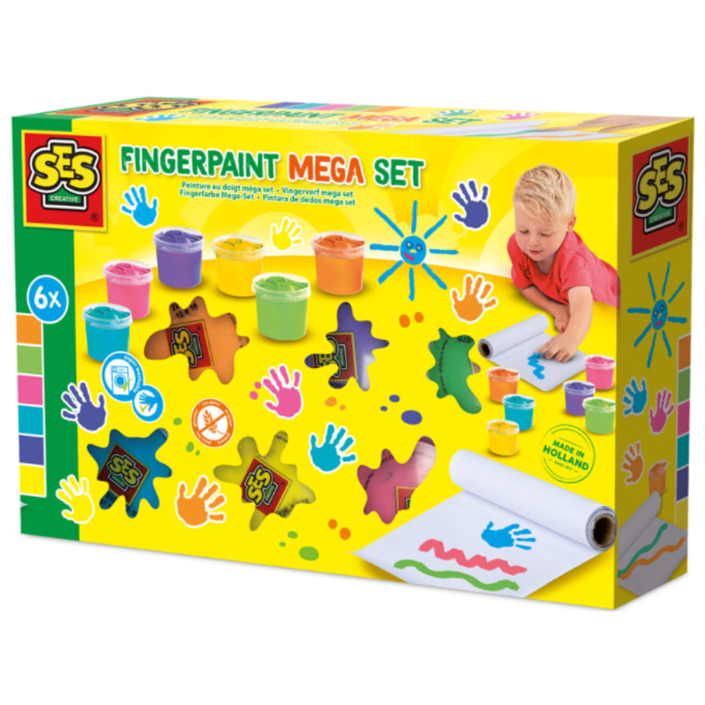 SES Creative | Fingermaling - 6 x 110 ml - Inkl. papirrulle SES Creative | Fingermaling - 6 x 110 ml - Inkl. papirrulle