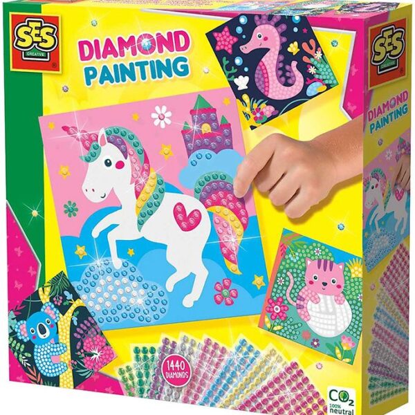 SES Creative Kreasæt - Mal Med Diamanter - Glade Dyrs
