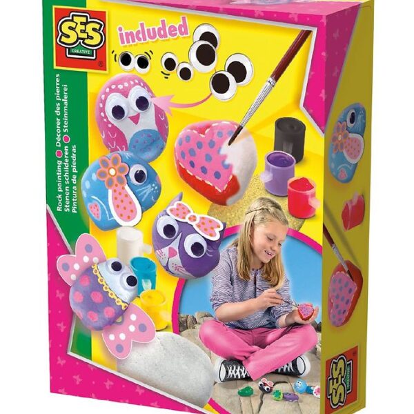 SES Creative Malesæt - Mal På Sten - Lilla/Rød m.m Maling