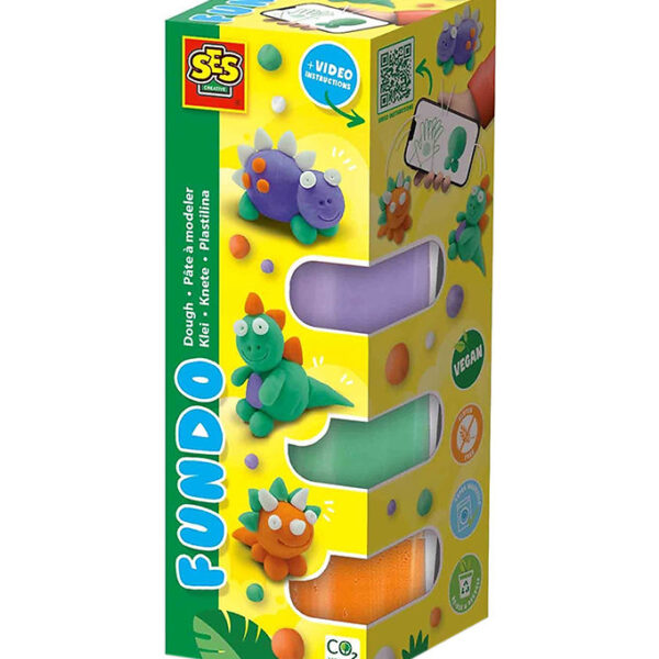 SES Creative Modellervoks - 3x90gr/1x40g - FunDo Dinosaurer