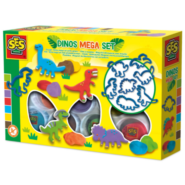 SES Creative | Modellervoks 7 x 90 gr. + 7 forme - Dinosaurer