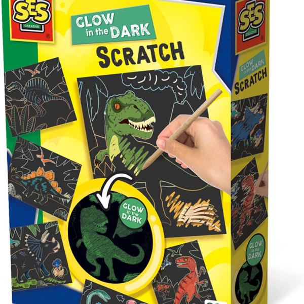 SES Creative | Scratch kort - Glow in the dark dinosaurer
