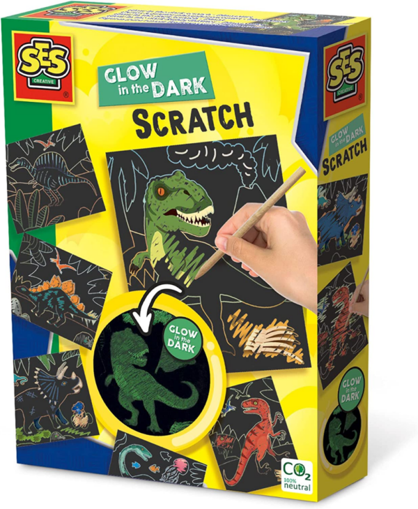 SES Creative | Scratch kort - Glow in the dark dinosaurer