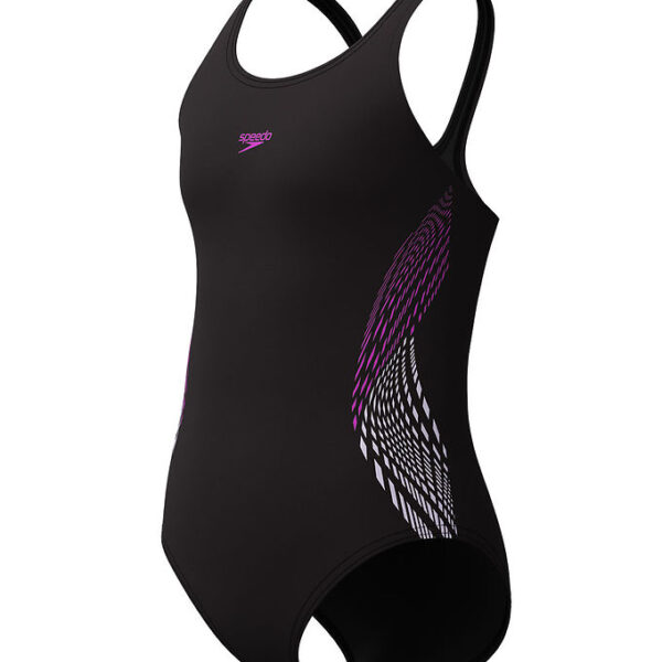 Speedo Badedragt - Placement Muscleback - Sort m. Lilla