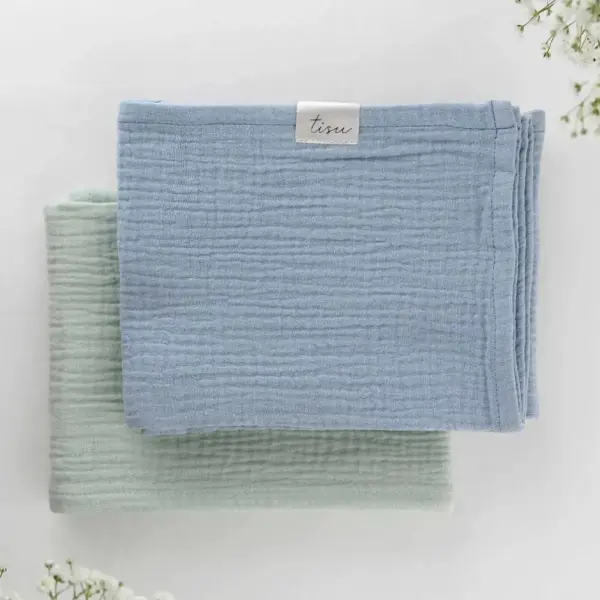 Stofbleer muslin sæt, lysegrøn + lyseblå