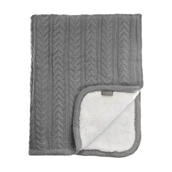 Striktæppe med fleece, Dove Grey