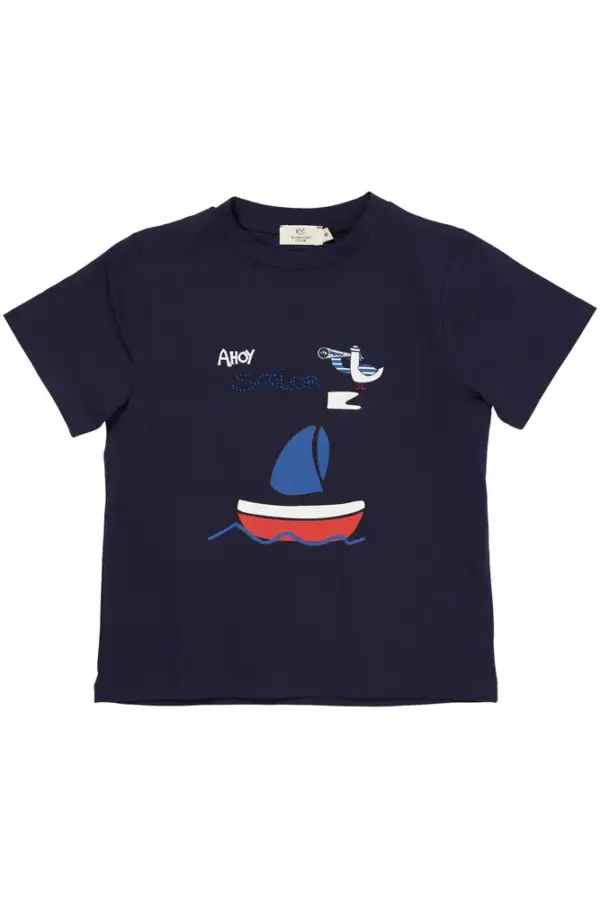T-shirt m. print - NAVY - 92