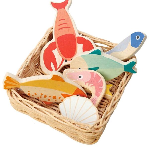 Tender Leaf Trælegetøj - Kurv Med Fisk & Skaldyr