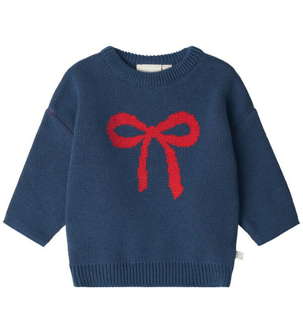 That's Mine Bluse - Strik - Nasha - Key Blue/Rød Sløjfe