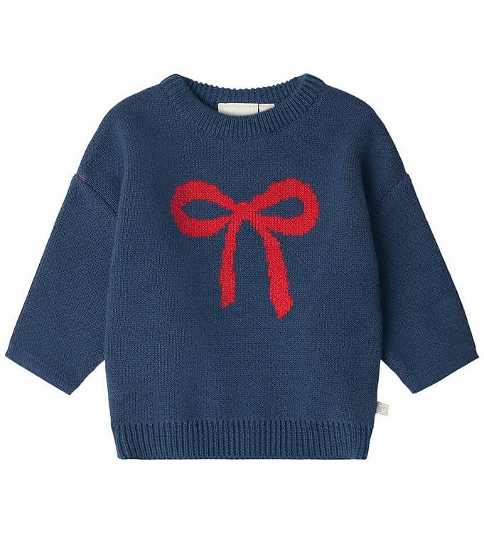 That's Mine Bluse - Strik - Nasha - Key Blue/Rød Sløjfe