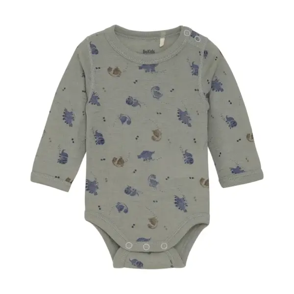 Uld Langærmet Body m. Print - Forset Fog - 60 Uld Langærmet Body m. Print - Forset Fog - 60