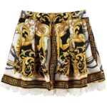 Versace Nederdel - Silke - Sort/Hvid m. Guldprint