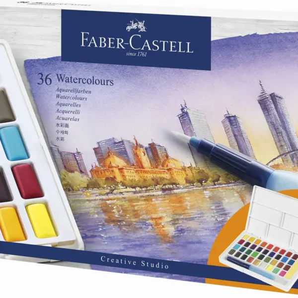 Watercolour Faber-Castell 36 ass i palette+water brush